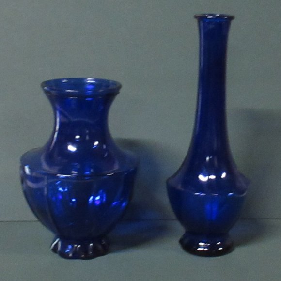 Vintage Cobalt Blue Ribbed Vases x 2